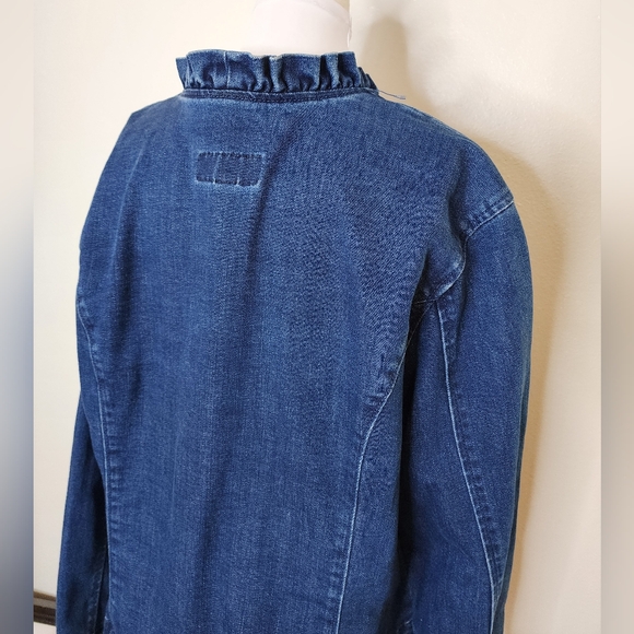 Draper James Blue Jean Jacket Ruffled Floral Buttons Spring Coat Denim - Picture 8 of 15